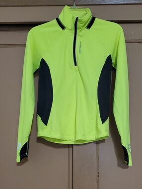 Brooks Neon Green Half-Zip Running Top with Black Trim